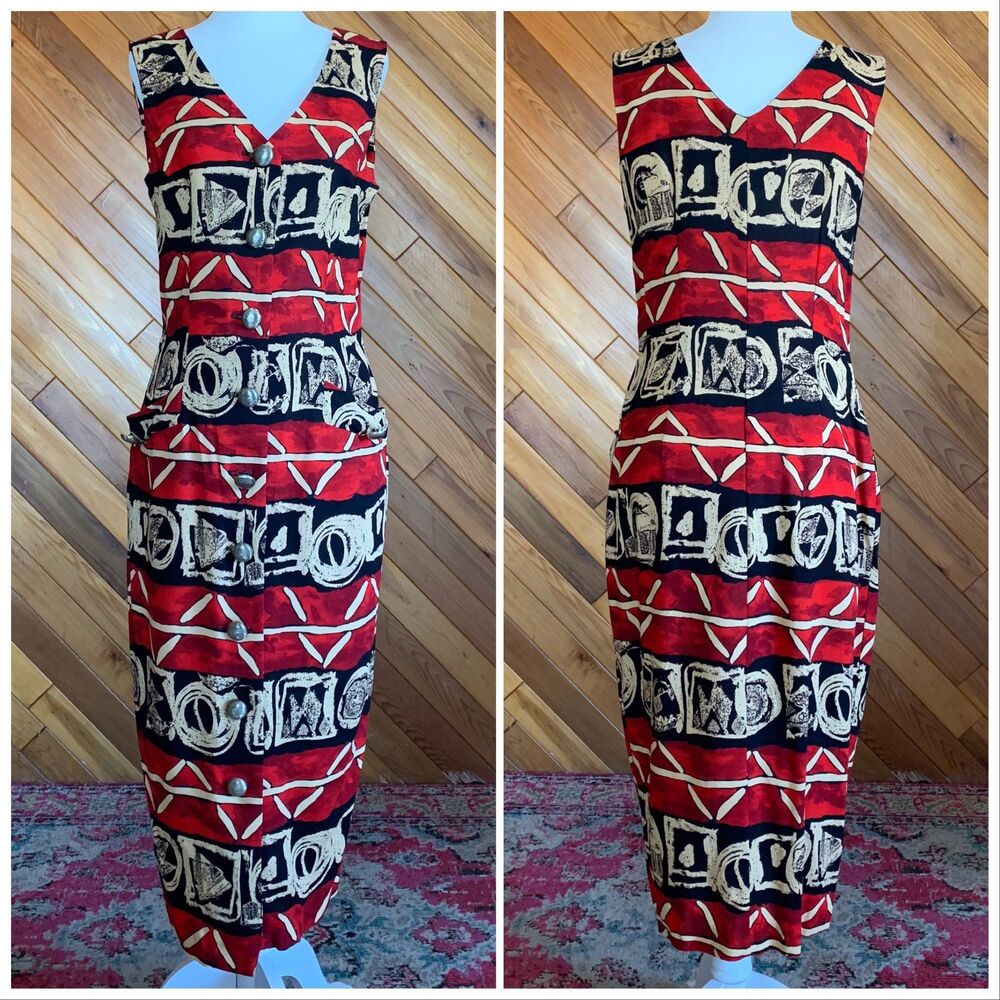 Vintage 90s Abstract Button Up Wiggle Dress